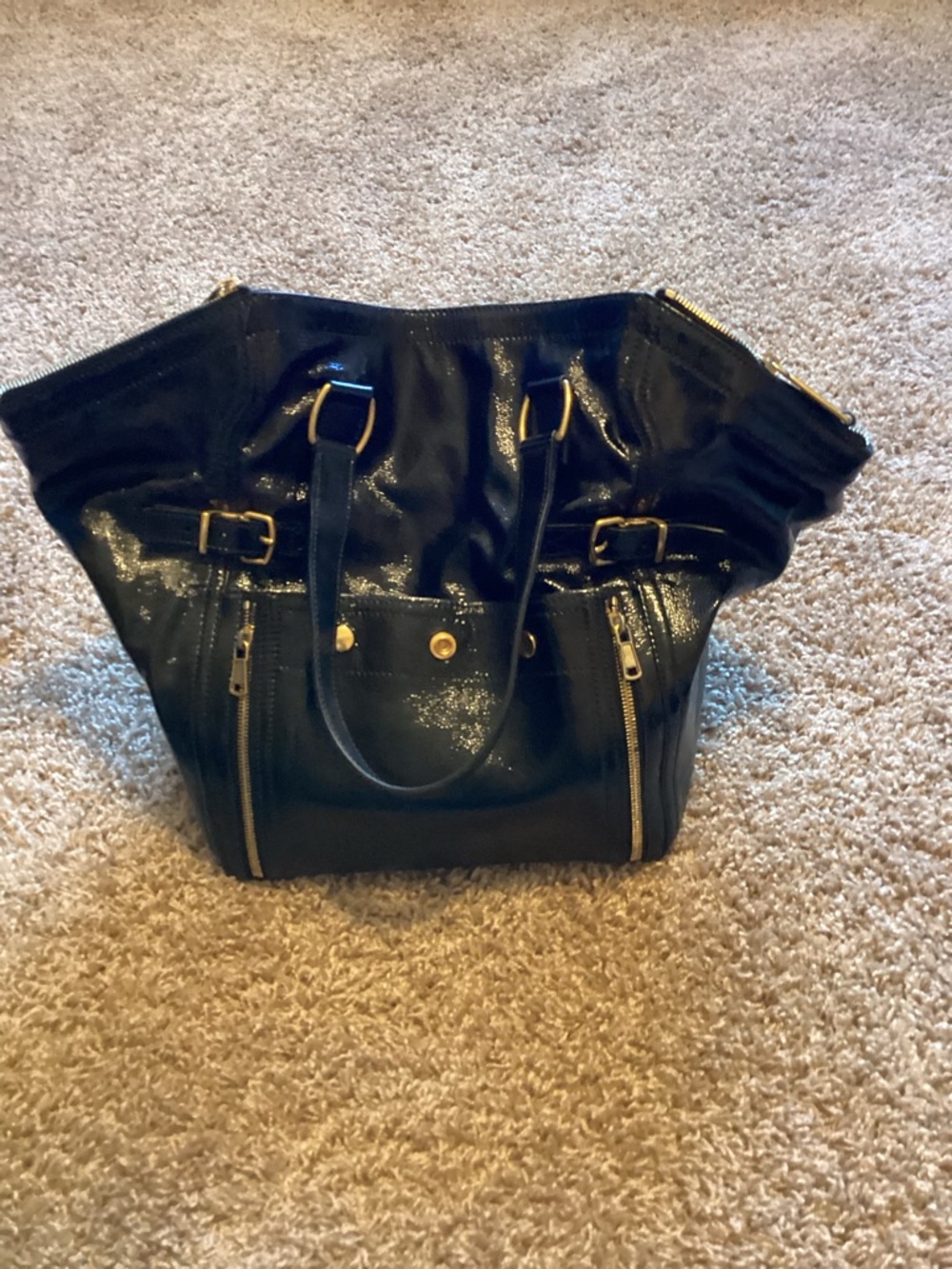 Yves Saint Laurent Black Patent Tote with Gold Hardware